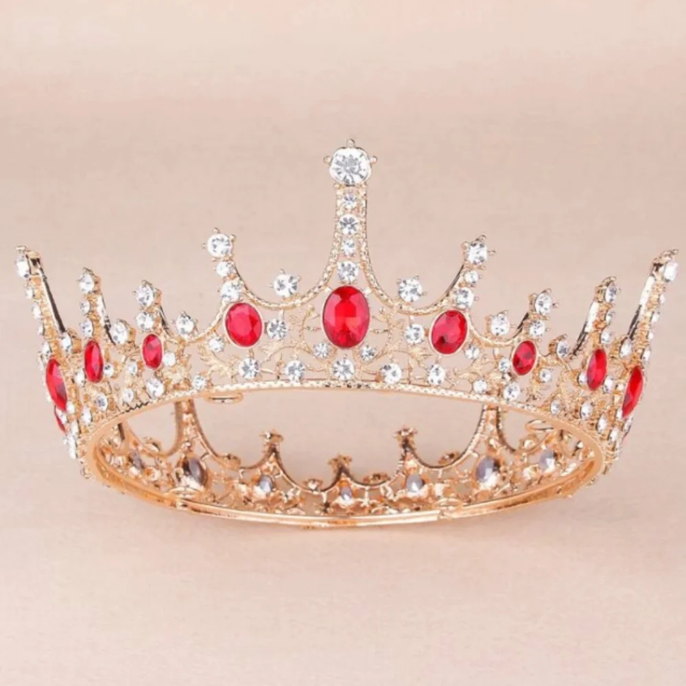 New gold and red rhinestone bridal wedding crown headband